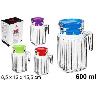 0,6 LTS. JARRA CRISTAL AGUA PARA FRIGO CON TAPA COLORES SURTIDOS 600 ML