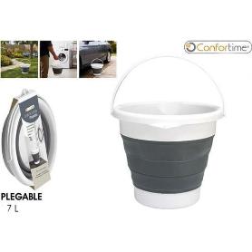 CUBO PLASTICO PLEGABLE BLANCO CON ASA  7 LTS. PARA CAMPING ,MULTIUSOS, CONFORTIME