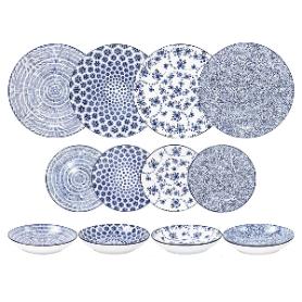 VAJILLA PORCELANA 12PZS ARMONIA AZUL