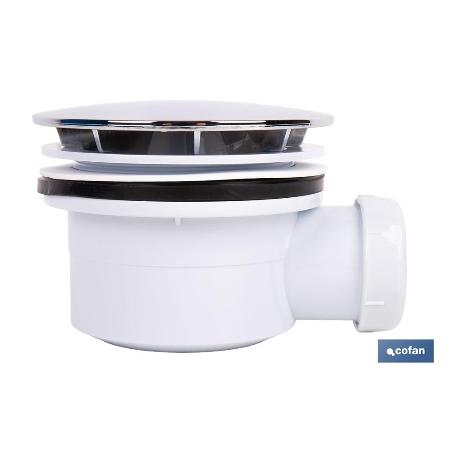 VÁLVULA SIFÓNICA PLATO DE DUCHA Ø90 MM CON SALIDA Ø32-40 MM Y EMBELLECEDOR CROMADO ALTURA 64 MM