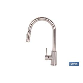 GRIFO DE COCINA DE ACERO INOX. CON MANGUERA EXTENSIBLE Y 2 FUNCIONES 400 X 220 X 54 MM
