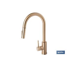 GRIFO DE COCINA CEPILLADO DORADO DE ACERO CON MANGUERA EXTENSIBLE Y 2 FUNCIONES 400 X 220 X 54 MM