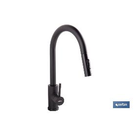 GRIFO DE COCINA DE ACERO NEGRO CON MANGUERA EXTENSIBLE Y 2 FUNCIONES 390 X 250 X 54 MM