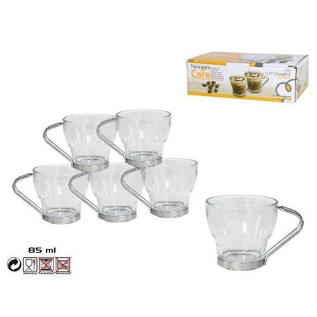 8,5 CLS TAZA CAFE SOLO CRISTAL TRANSPARENTE CON ASA METAL L2503 - CAJA 6 UNIDADES