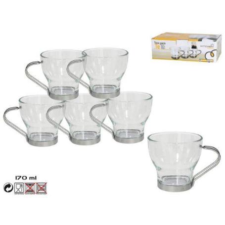 17 CLS TAZA CORTADO CRISTAL TRANSPARENTE CON ASA METAL L2506 - CAJA 6 UNIDADES