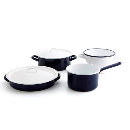 BATERIA ESMALTADA 4 PIEZAS AZUL Y BLANCA