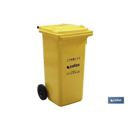 Contenedor de plástico de color Amarillo 2 ruedas, 120 L 55 cm x