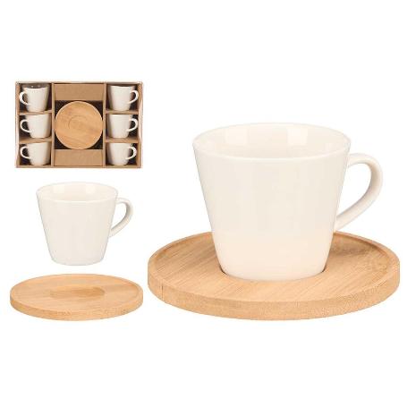 TAZAS PORCELANA 9 CL PLATOS BAMBU CAFE