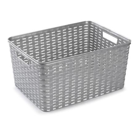 CESTA RATTAN 38.5X28.5 CM PLATA