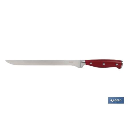 CUCHILLO JAMONERO/SALMONERO HOJA 25CM MODELO AGUACEJO ROJO