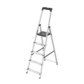 ESCALERA ALUMINIO 5 PEDAÑOS USO DOMESTICO CERTIFICADA EN 131 CON BANDEJA PARA HERRAMIENTAS,