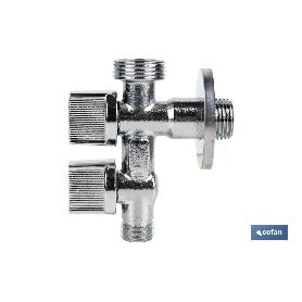 VÁLVULA DE ESCUADRA 1/2 X 3/4 X 3/8 DOBLE SALIDA