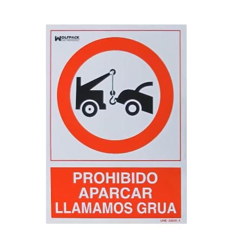 CARTEL PROHIBIDO APARCAR LLAMAMOS GRUA 30X21 CM.