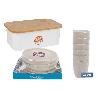 PACK DE PANERA CON TAPA BAMBU ,6  VASOS DE AGUA BEIGE Y 6 PLATOS BEIGE