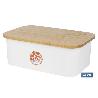 PACK DE PANERA CON TAPA BAMBU ,6  VASOS DE AGUA BEIGE Y 6 PLATOS BEIGE