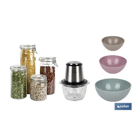 PACK DE PICADORA ELECTRICA, SET DE FRASCOS DE CRISTAL Y SET DE 3 BOL