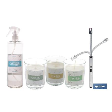 PACK DE 3 VELAS,ENCENDEDOR ELECTRICO,BRUMA TEXTIL