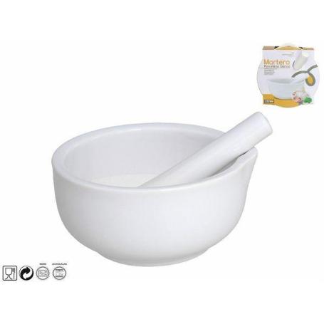 MORTERO PORCELANA BLANCA CON VERTEDOR 14,5X15,5X7,2 CMS APTO PARA LIMPIEZA EN LAVAVAJILLAS