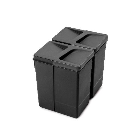 EMUCA KIT DE CONTENEDORES DE RECICLAJE PARA CAJÓN DE COCINA RECYCLE ALTURA 266MM, 2X7LITROS, PLÁSTICO, NEGRO
