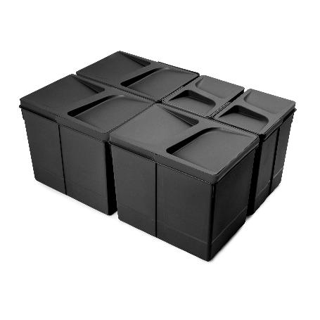 EMUCA KIT DE CONTENEDORES DE RECICLAJE PARA CAJÓN DE COCINA RECYCLE ALTURA 266MM, 3X15LITROS, 2X7LITROS, PLÁSTICO, 