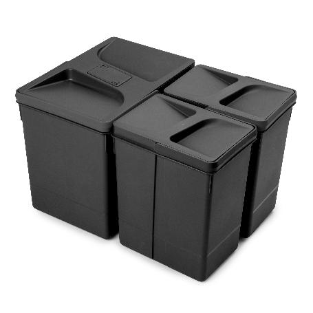 EMUCA CONTENEDORES PARA CAJÓN DE COCINA RECYCLE CON TAPA ANTI OLORES, ALTURA 266, 1X15LITROS, 2X7LITROS, PLÁSTICO, 