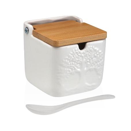 AZUCARERO CUADRADO + CUCHARA BLANCO ARBOL