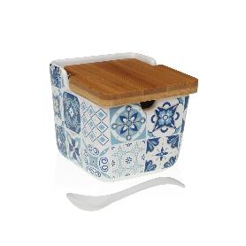 AZUCARERO + CUCHARA PORCELANA AZURITA 8.8X8.8X8.5 CM