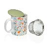 TAZA MUG PORCELANA + TAPA + FILTRO FLOWERS