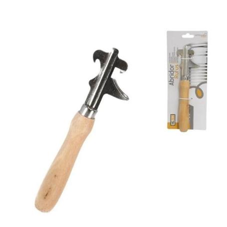 ABRIDOR ABRELATAS ACERO INOXIDABLE MANGO MADERA CON ABREBOTELLAS MOD RUFUS KITCHEN-GO