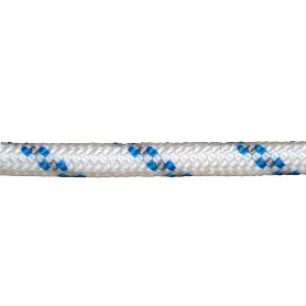 CUERDA POLIESTER TRENZADA BLANCO / AZUL 10 MM. BOBINA 100 M.