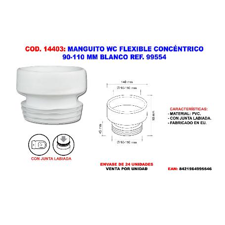 MANGUITO WC FLEXIBLE CONCENTRICO 90-110MM BLANCO REF. 99954