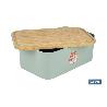 PACK DE PANERA CON TAPA BAMBU ,6  VASOS DE AGUA VERDE Y 6 PLATOS VERDE