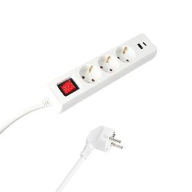BASE MULTIPLE 3 TOMAS SCHUCKO Y 2 TOMAS USB (A / C) CON INTERRUPTOR Y TOMA DE TIERRA