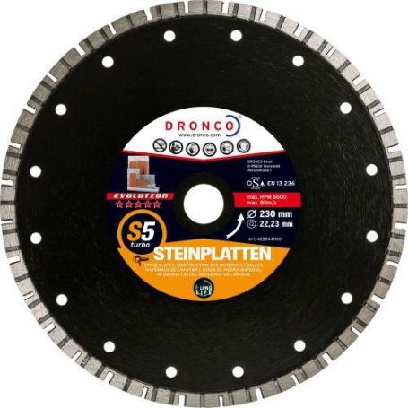DRONCO-S5TURBO-115-DISCO DE DIAMANTE EVOLUTION S5 TURBO PLACAS DE PIEDRA (ANTES EVT) DIAMETRO  115 MM