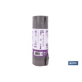 BOLSA DE BASURA AUTOCIERRE PERFUMADA LAVANDA 55 X 86 G.75 COLOR GRIS 15 UDS 50L