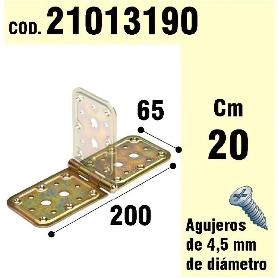 SOPORTE PARA MADERA BISAGRA BICROMATADO 65 X 200 MM.