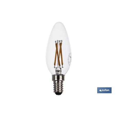 BOMBILLA LED VELA FILAMENTO E14 4W 470LM 2700K