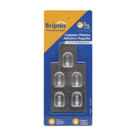 COLGADOR PLASTICO ADH. PEQ. 5 UD METALIZADO