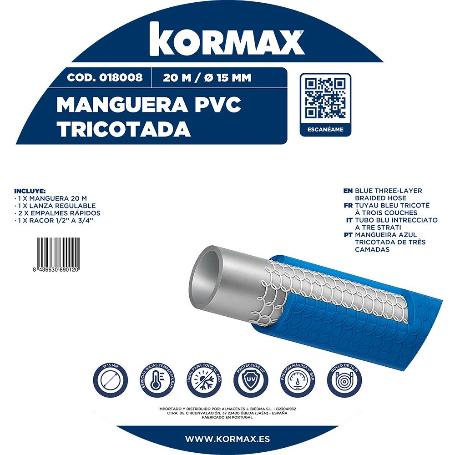MANGUERA AZUL TRICOTADA 15MM + ACCESORIOS