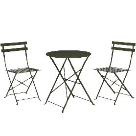 MESA 60 CM + 2 SILLAS PLEGABLES METAL VERDE