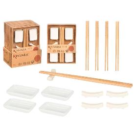 SUSHI PLATOS PORCELANA + BAMBU 12 PIEZAS