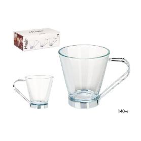 TAZA VIDRIO CON ASA METAL 140 ML