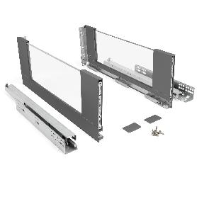 CAJÓN CON LATERALES DE CRISTAL QUBE. EXTRACCIÓN TOTAL. CIERRE AMORTIGUADO. ANTRACITA. ALTURA 185MM