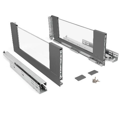 CAJÓN CON LATERALES DE CRISTAL QUBE. EXTRACCIÓN TOTAL. CIERRE AMORTIGUADO. ANTRACITA. ALTURA 185MM