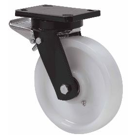 RUEDA GIRATORA PLACA FRENO 10HLBFD150-FT NYLON BLANCO EXTRAFUERTE EJE LISO