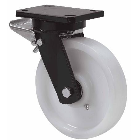 RUEDA GIRATORA PLACA FRENO 10HLBFD150-FT NYLON BLANCO EXTRAFUERTE EJE LISO