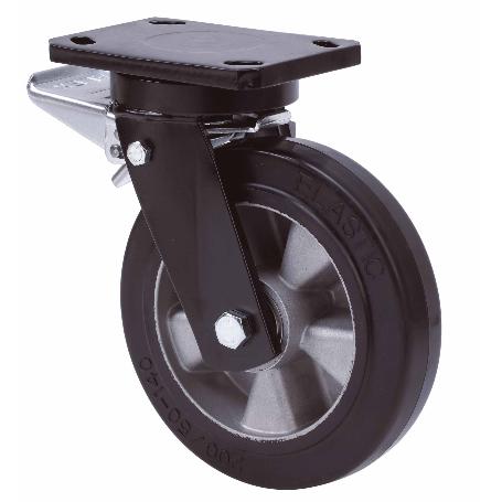 RUEDA GIRATORA PLACA FRENO 10HLBFD200-DEB ALUMINIO-GOMA NEGRA ELASTICA BOLAS
