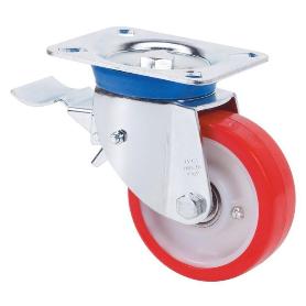 RUEDA GIRATORA PLACA FRENO 10TVFD125-POB NYLON BLANCO-POLIUR.ROJO EJE BOLAS