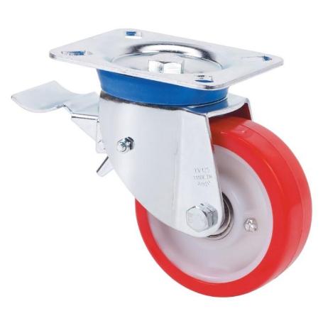 RUEDA GIRATORA PLACA FRENO 10TVFD125-POB NYLON BLANCO-POLIUR.ROJO EJE BOLAS
