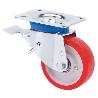 RUEDA GIRATORA PLACA FRENO 10TVFD125-POB NYLON BLANCO-POLIUR.ROJO EJE BOLAS